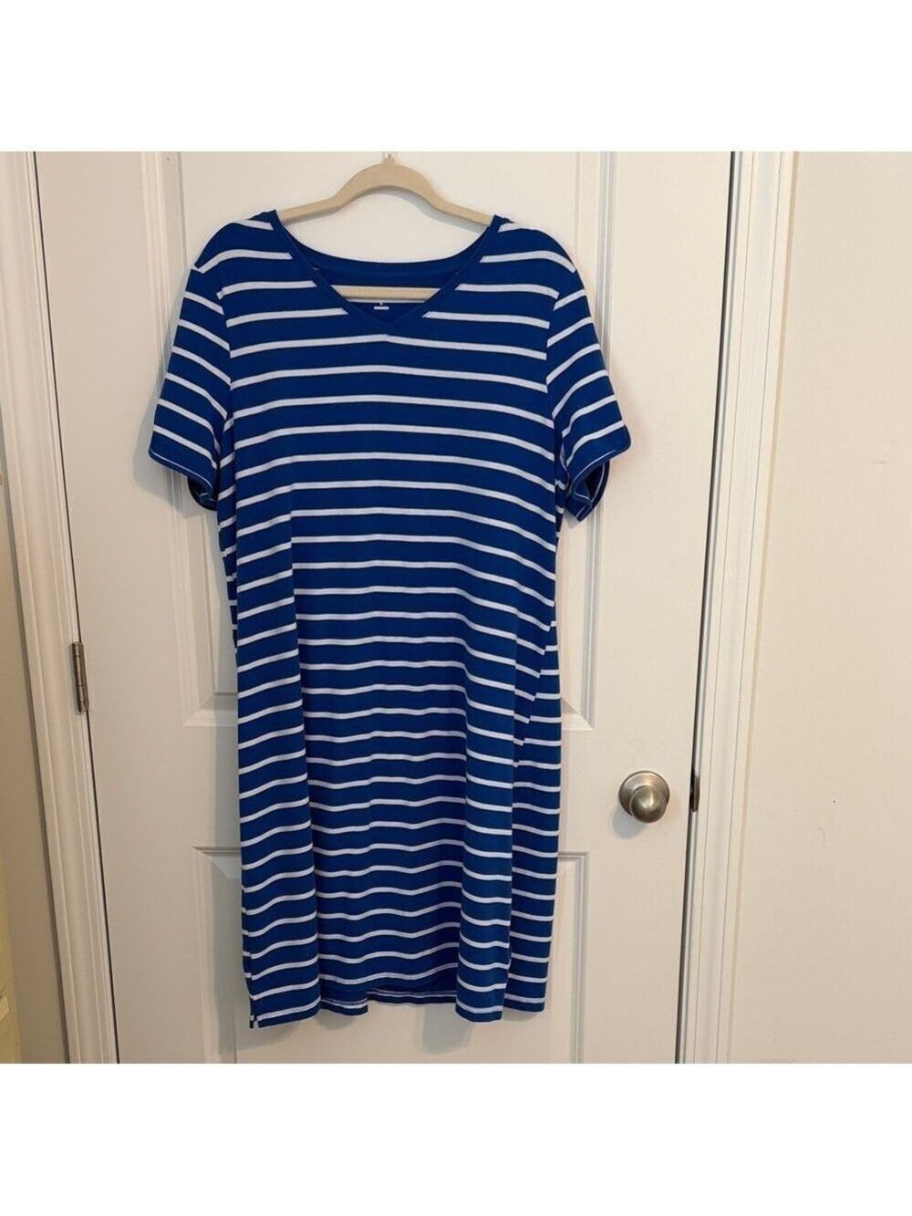 Kim Rogers Blue White Striped T-Shirt Midi Dress Size Large